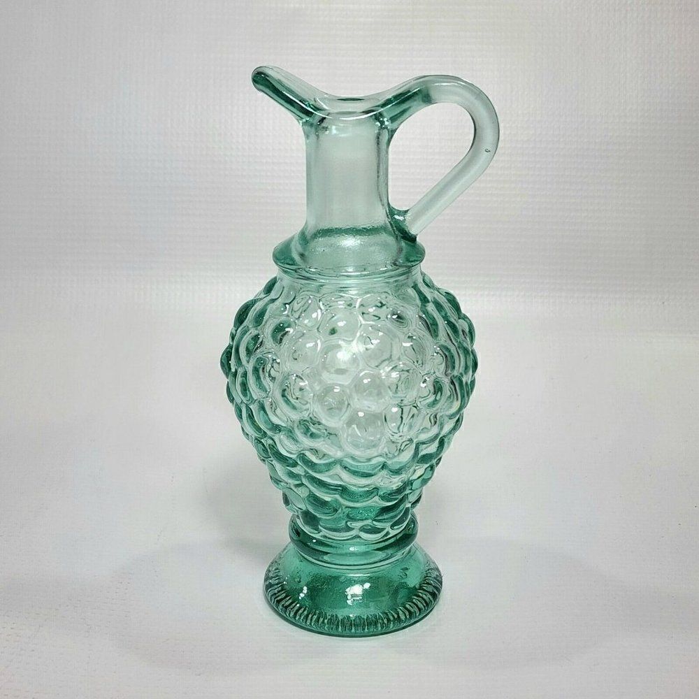 Italian 7" Aqua Blue Glass Grape Cluster‎ Decanter Vinegar Oil Bottle Italy